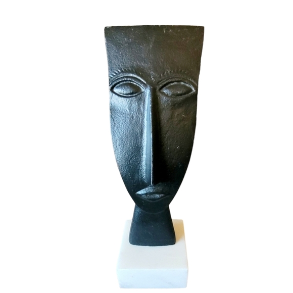 Metal Abstract Art Human Face Mounted on Marble Tribal Modern - Picture 1 of 5